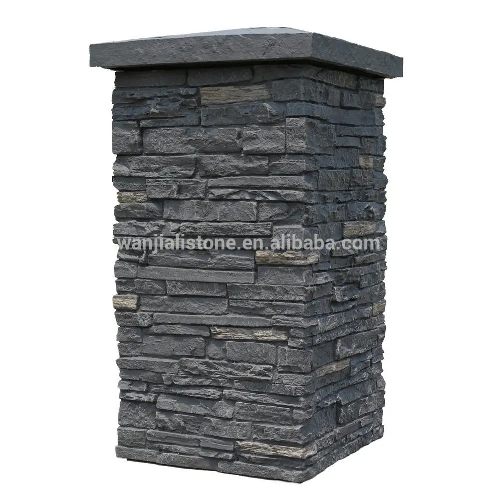 Black And Brown Grey Slate Culture Stone Pillar Decoration Grey Slate Culture Stone Pillar