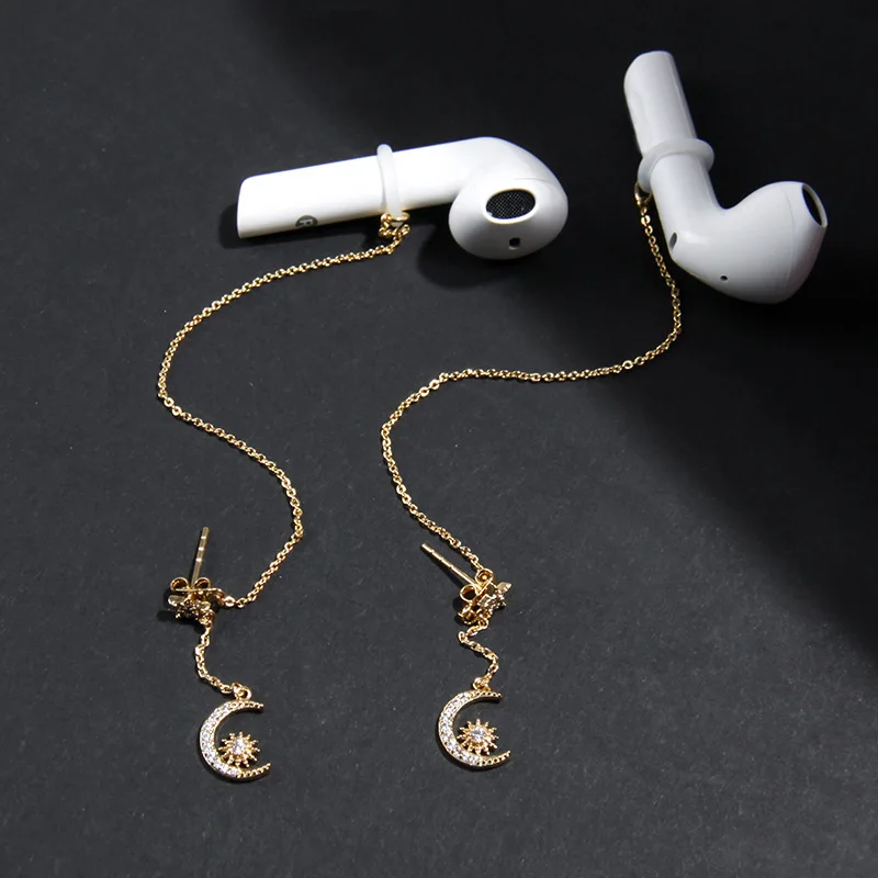 

Anti Lost AAA Zircon Moon Star Earring for Wireless Earphone Color Needle Earbuds Holder Long Drop Earring Jewelry Accessories