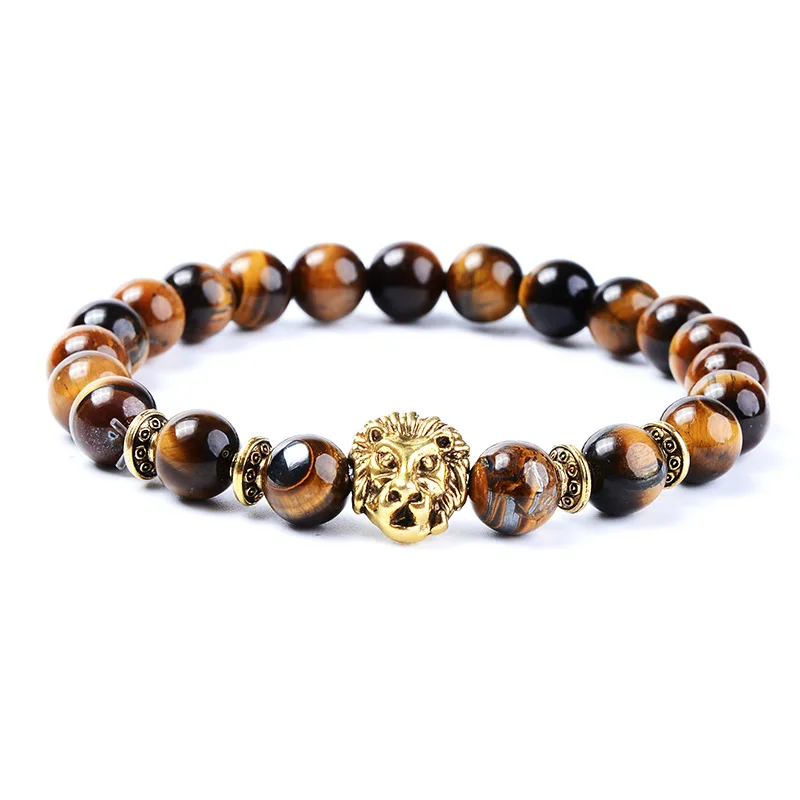 

2021 Sailing Jewelry 8mm Adjustable Natural Energy Stone Bracelet Agate Yoga Chakra Yellow Tiger Eye Emperor Stone Lion Head Brac