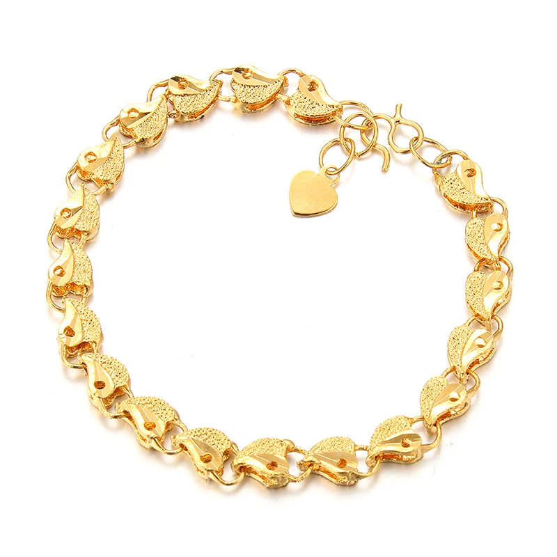 

Hot Sale Heart 24K Gold Dubai Bracelet Jewelry Cuban Real Gold Plating Not Fade Ethiopian Wholesale For Women Wedding Bracelet