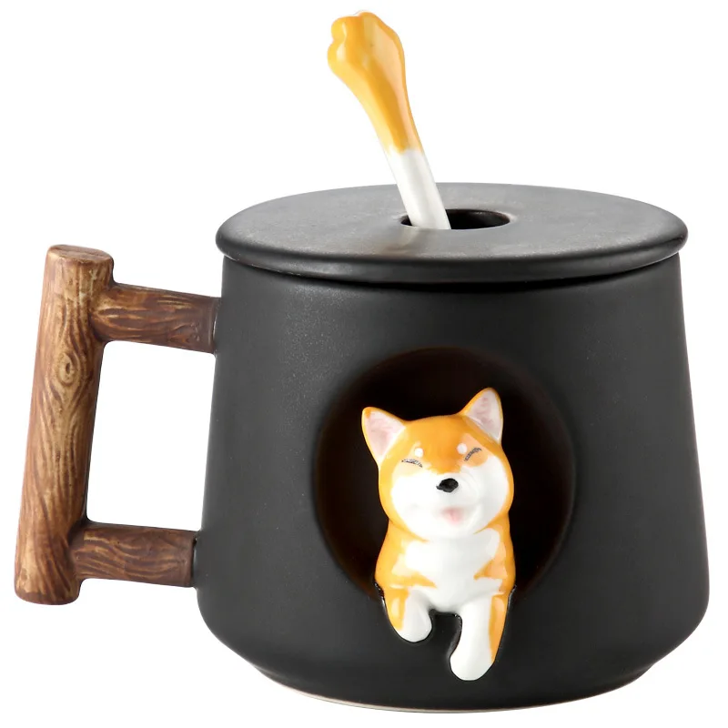 

hand painted breakfast ceramic ins shiba inu akita tea cup 3d lover coffee mug dog themed mugs, Customized colors acceptable