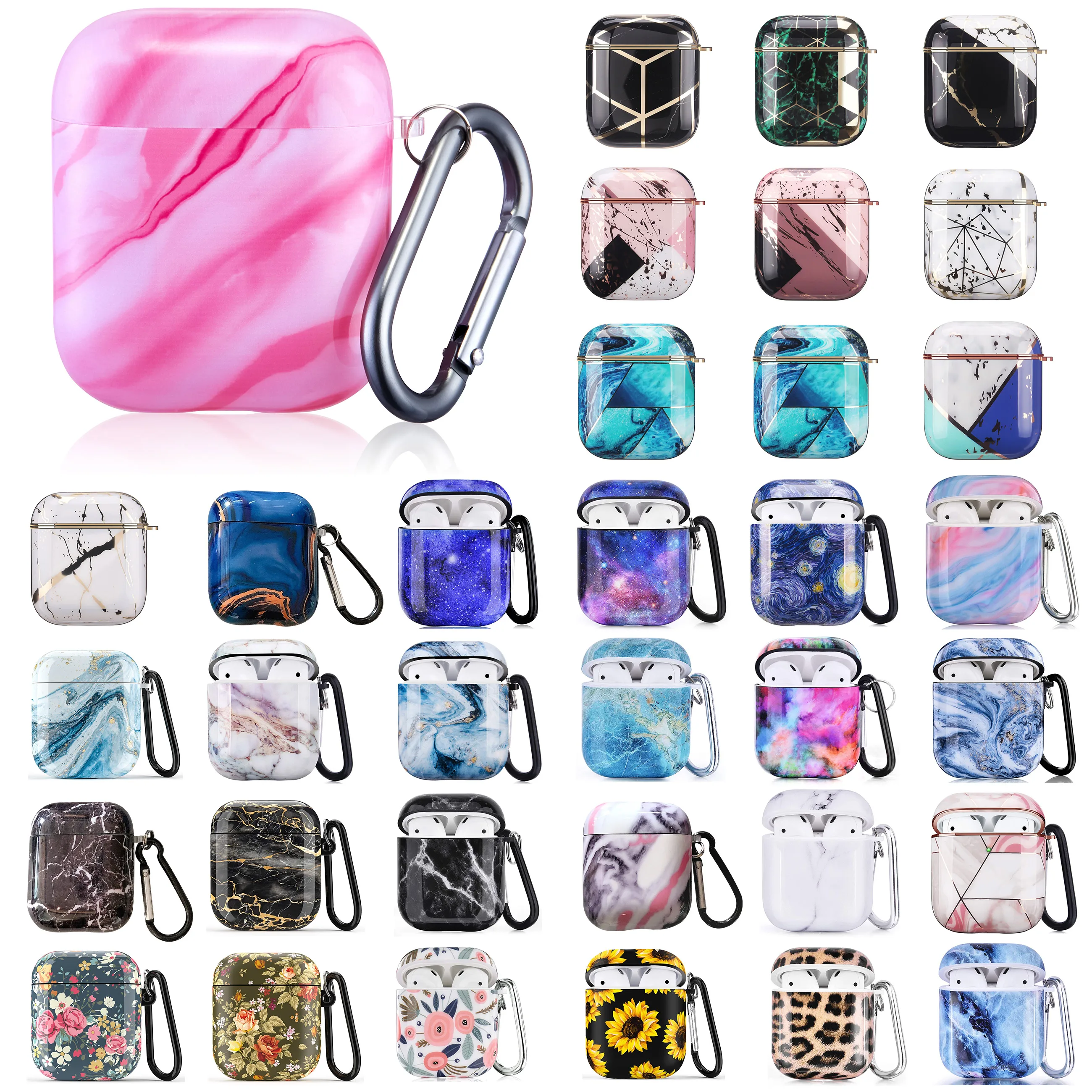 

Gemfits Protective Hard Case Cover with Keychain for AirPods 2/1 Girls Men Durable Shockproof,Marble airpod cases, Multiple colors