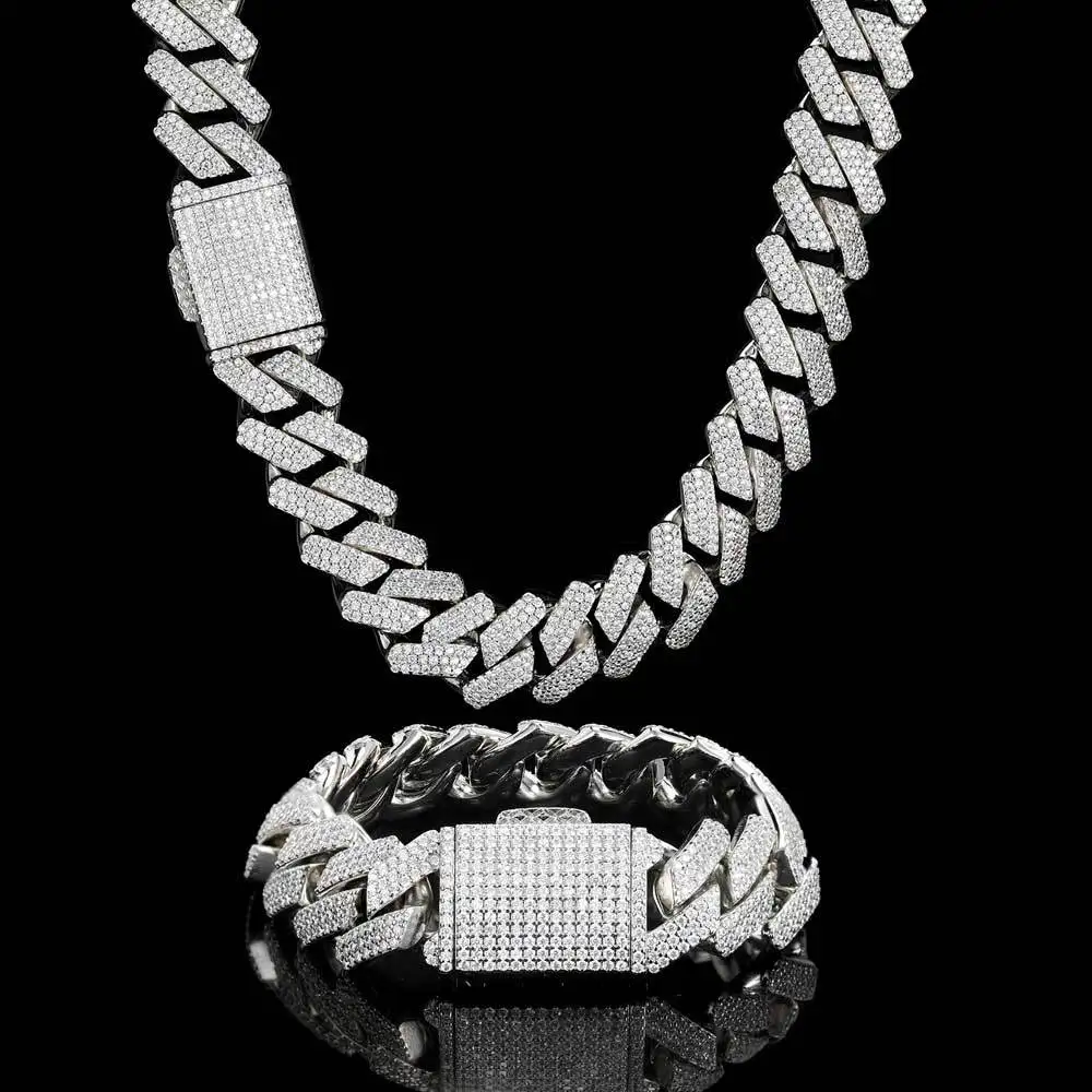 

Hip Hop Circular cuban Double-sided Clasp mens silver chains white gold chain blings men chain