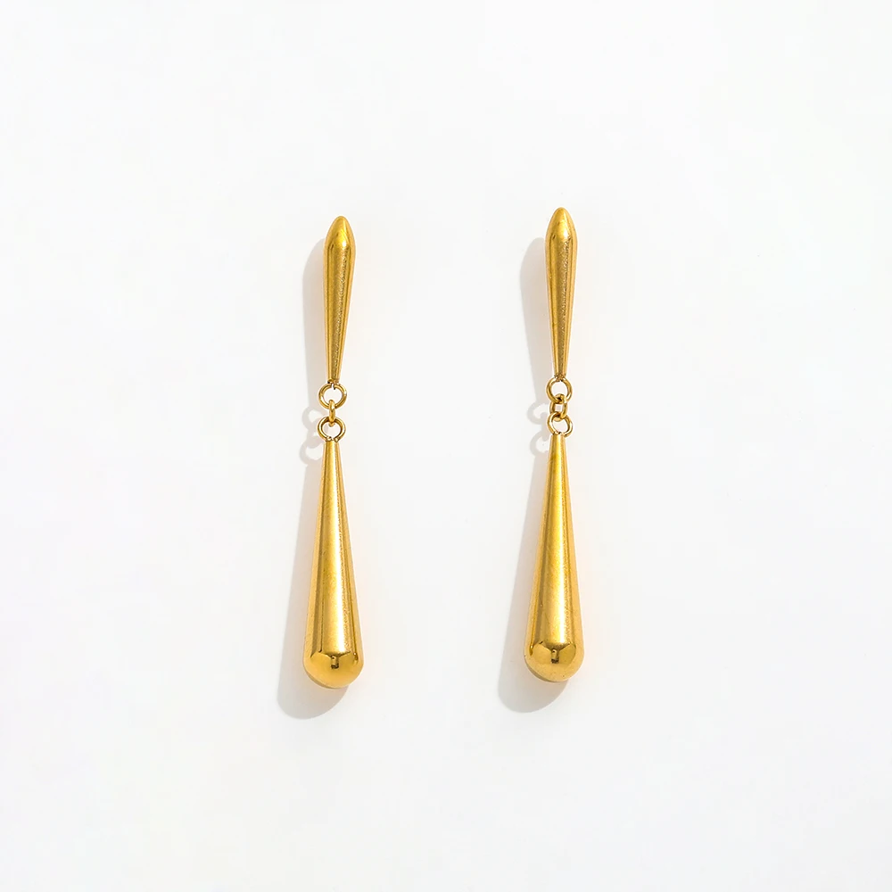 High End PVD 18K Gold Plated Water Drop Tassel Pendant Stud Earrings Stainless Steel Jewelry Wholesale