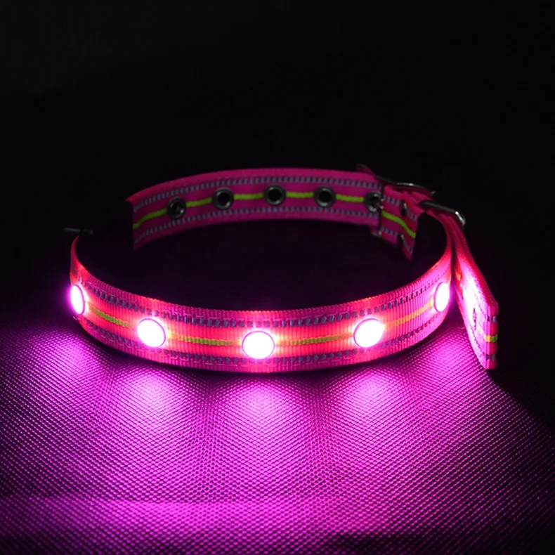 

Secure USB rechargeable reflective waterproof adjustable pet cervical collar magnetic attraction light up electric LED dog colla, Red green blue pink