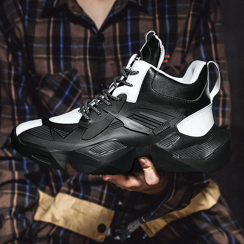 

2022 new fashion leather men's shoes high-top men's trend casual shoes, Picture