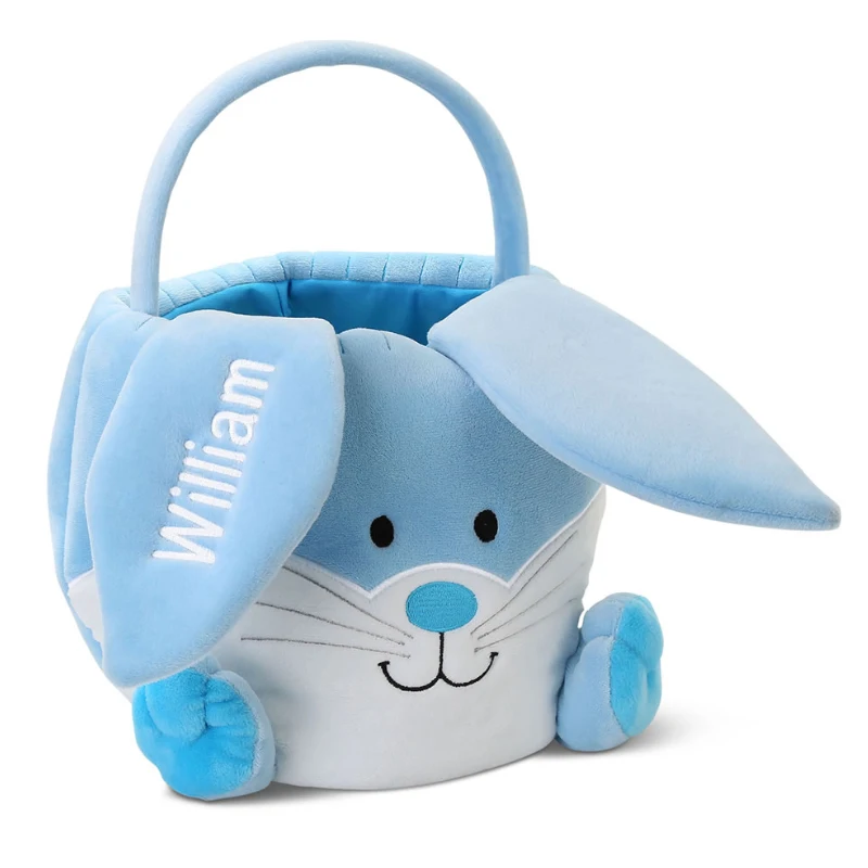 

New Design Easter Basket Wholesale Cute Floppy Ears Plush Monogrammed Bunny Easter Bucket For Kids, Pink, green