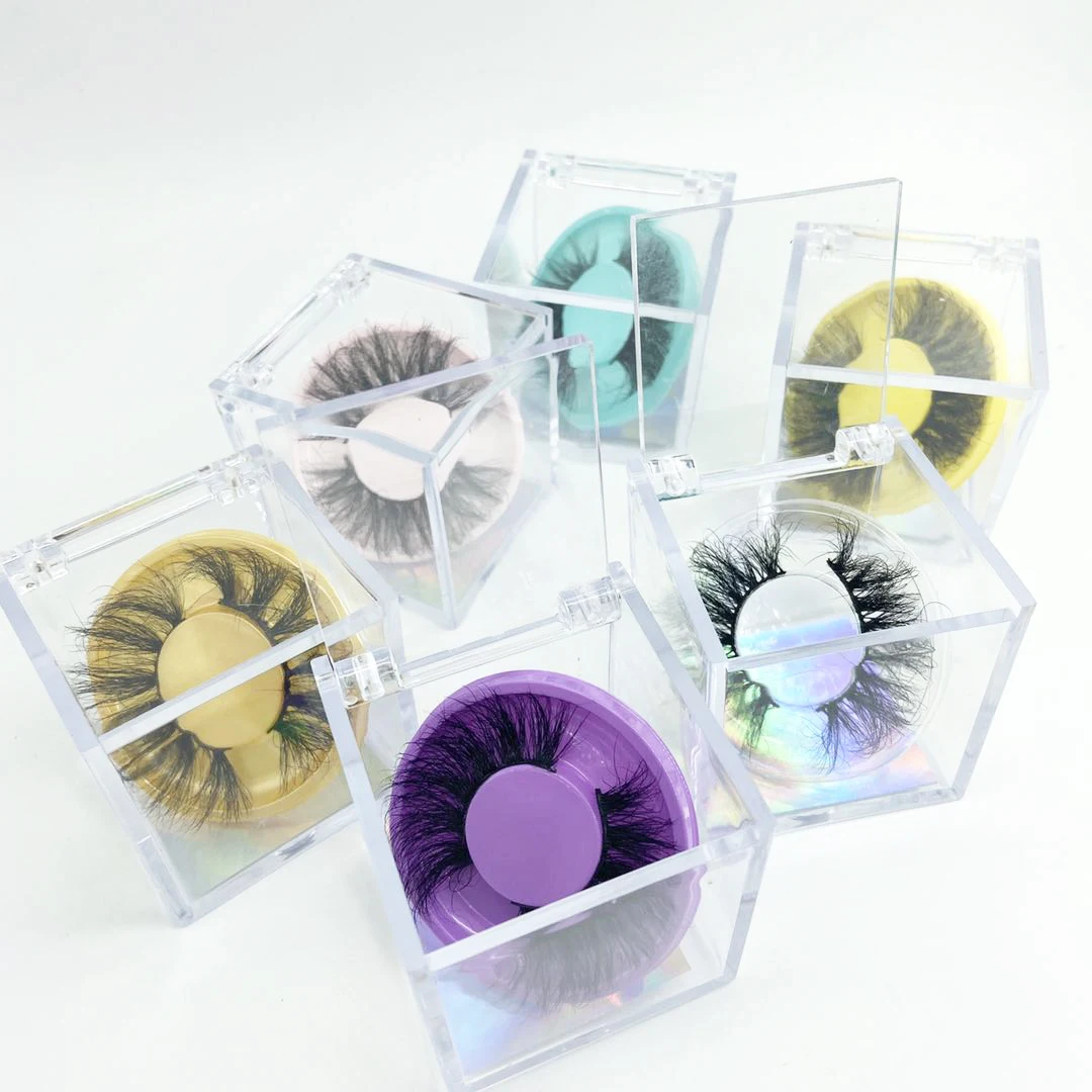 

2020 new arrival wholesale crystal square acrylic lash packaging box with 3d fluffy mink, Black