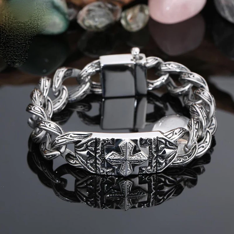 

Factory Price Wholesale White Gold Plated Titanium Steel Cross Bracelet Men