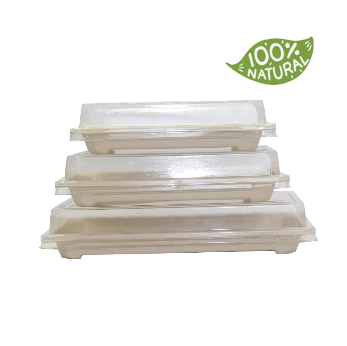 

Sugarcane Bagasse Pulp Sushi Tray with lid Food Packing Tray