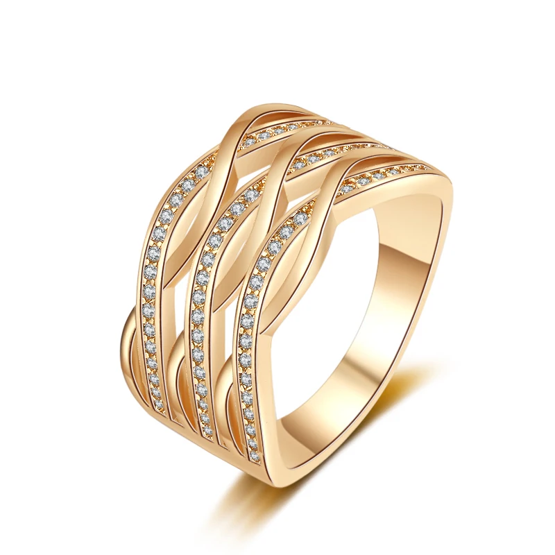 

Trendy 2022 Rings Unique Design Braided Ring Fashion Gold Plated Zircon Big Ring For Women, Golden