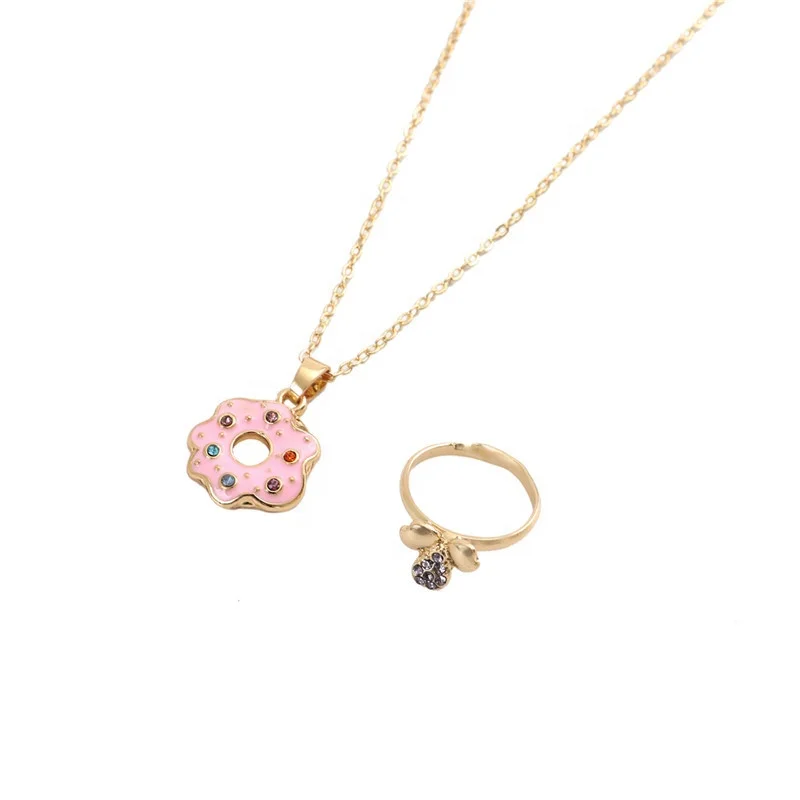 

Popular Cartoon Donut Fower Alloy Dripping Oil Children Necklace Set, Picture shows