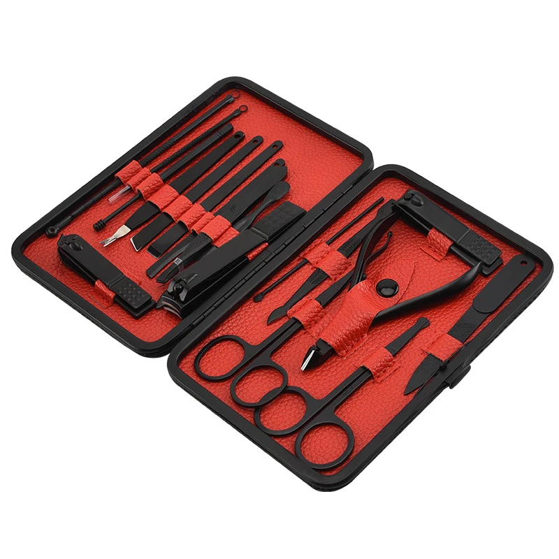 

7 18 pcs Luxury Portable Nail Manicure Set Professional For Gift & Salon, Black