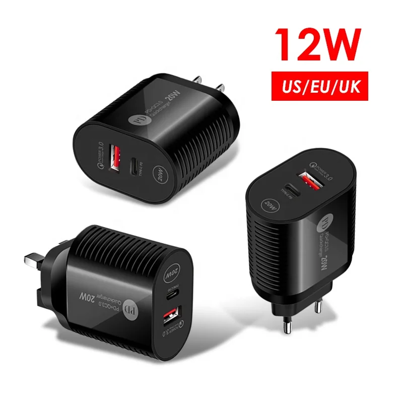 

wholesale UK US EU plug mutifunction smart pd 12w mobile phone adapter type c usb wall travel charger for smartphone charging