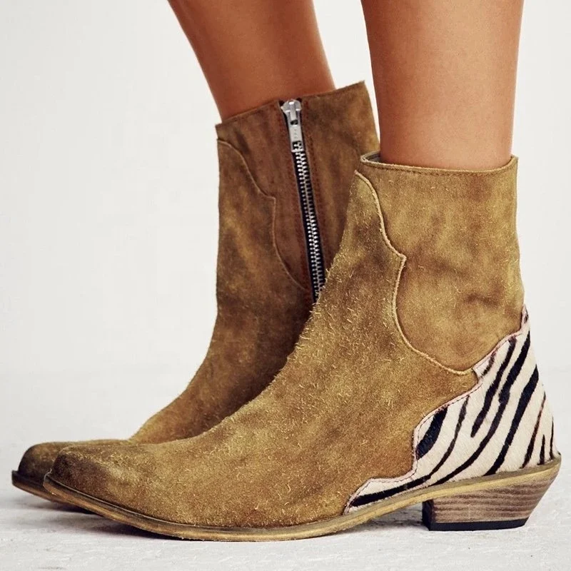 

Wholesale fashion women short zipper shoes pointed tip low polish heel boots