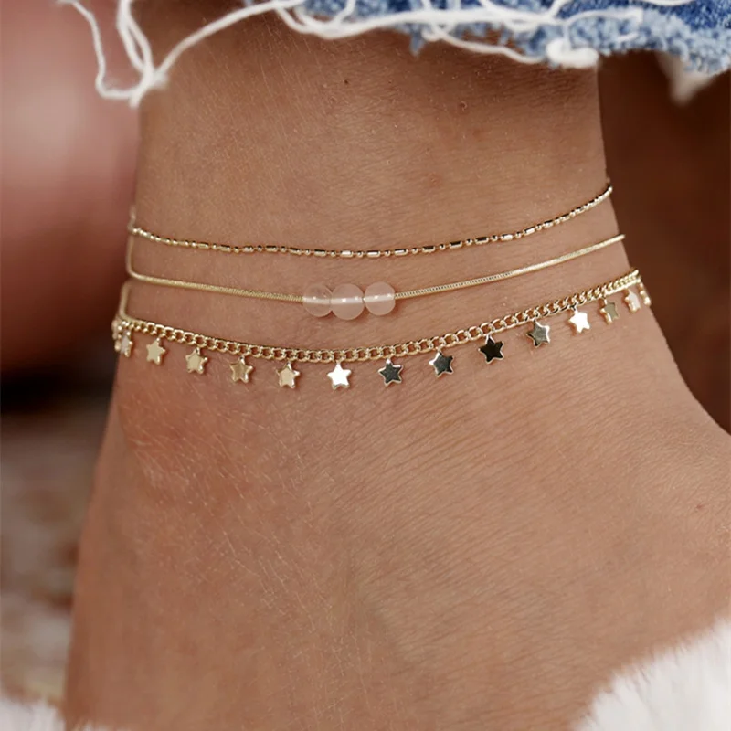 

WeSparking Gemstone Anklet Gold/Platinum Plated Brass Snake Herringbone Chain Anklets With Charms For Women Fashion Jewelry