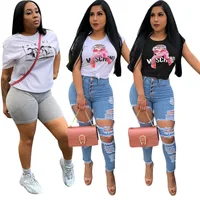 

2019 summer Personality fashion Letter wording Figure printed T-shirt FM-S3560