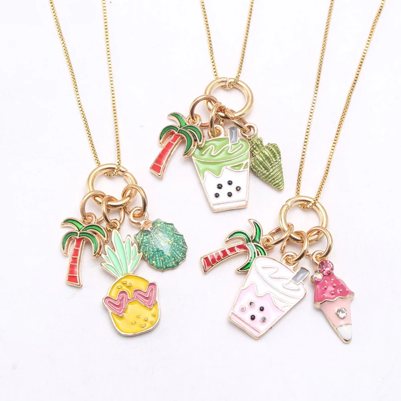 

Trendz N81859 Wholesale Kids Necklace Jewelry Gold Plated Box Chain 3pcs Enamel Pineapple Charm Pendant Necklace for Kids
