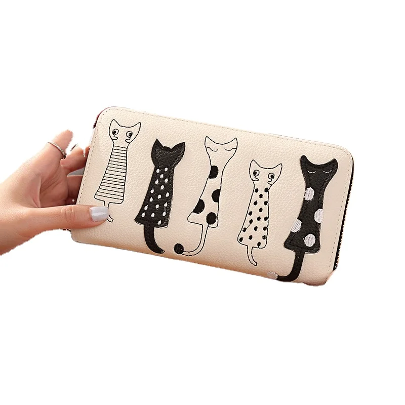 

Female Purses Cute Cat Zip Ladies PU Leather Coin Purse Card Holder Wallet, As pictures