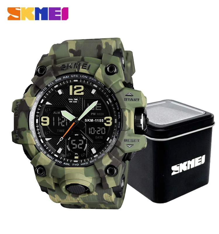 

SKMEI 1155B analog digital dual display sports watches military multifunctional 50m waterproof digital watch, 13colors