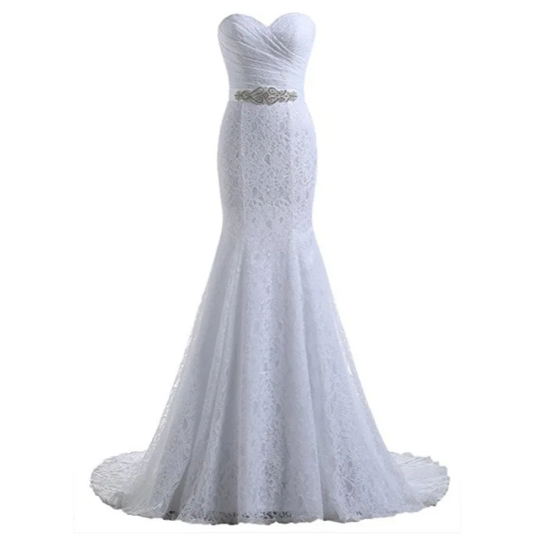 

Wholesale Women Lace Lady bride wedding white bridal gown floor-length long dress off shoulder strapless solid color dresses