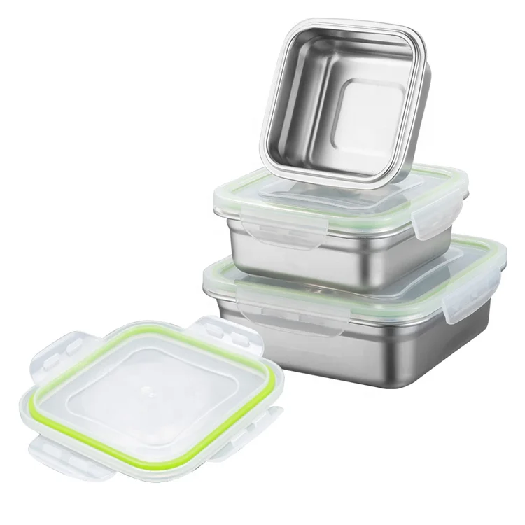 

Custom logo stainless steel square thermal bento lunch box food container, Silver