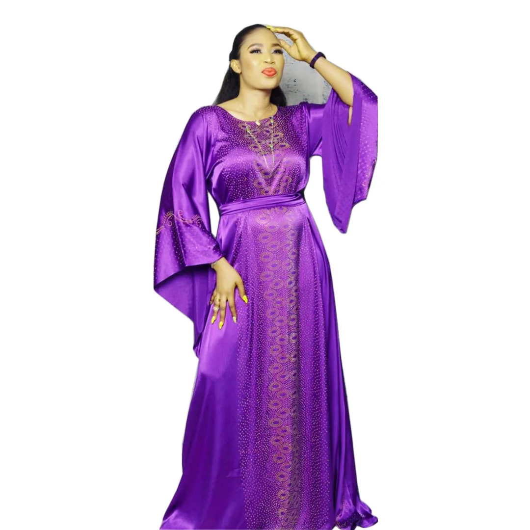 

LB062 hot style female african dress purple muslim long diamond dress women sexy solid color Loose fashion folk style robe