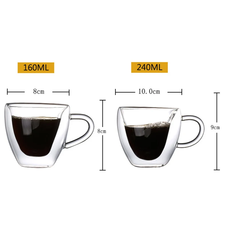 

OEM Factory Wholesale Double Wall Glass Coffee Cup Borosilicate Glass Coffee Cup Coffee Maker with Glass Handle, Transparent clear