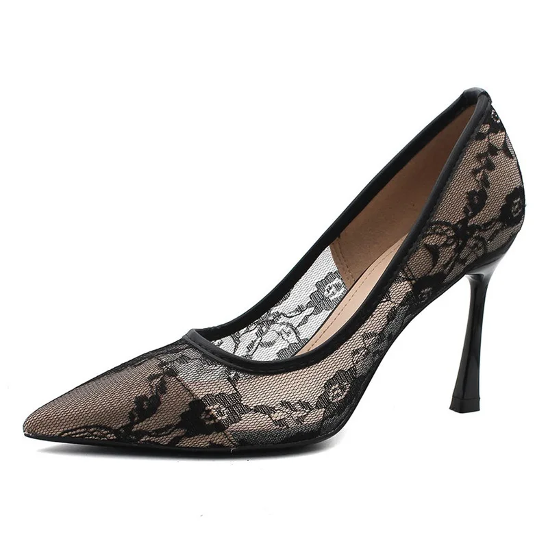 

2022 New Arrivals Hot Sales Fashion Ladies Pumps Pointed High Heels Sexy Lace Temperament Ladies Pump