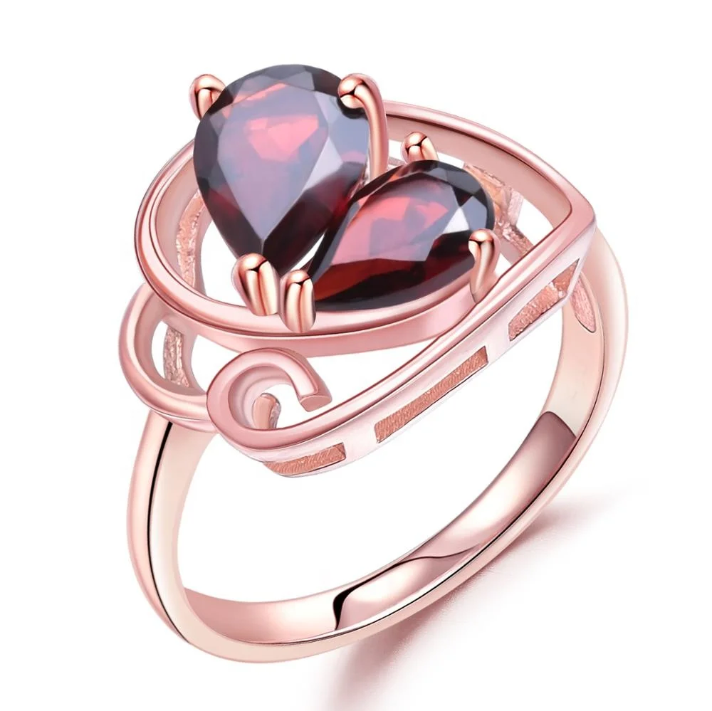 

Abiding Natural Red Garnet Gemstone Ring 925 Sterling Silver Rose Gold Plated Heart Rings Jewelry