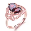 Abiding Natural Red Garnet Gemstone Ring 925 Sterling Silver Rose Gold Plated Heart Rings Jewelry