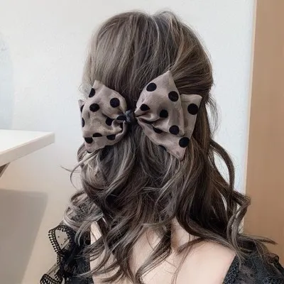 

Korean Style Elegant Women Head Wrap Organza Bow Hair Clips Polka Dot Bow Spring Clip for Girls