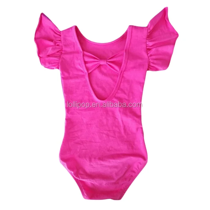 

Bellydance Costumes Kids Ballet Dance Wear Ruffle Leotards Hot Pink Baby Girls Flutter Sleeve Bow Back Leotard