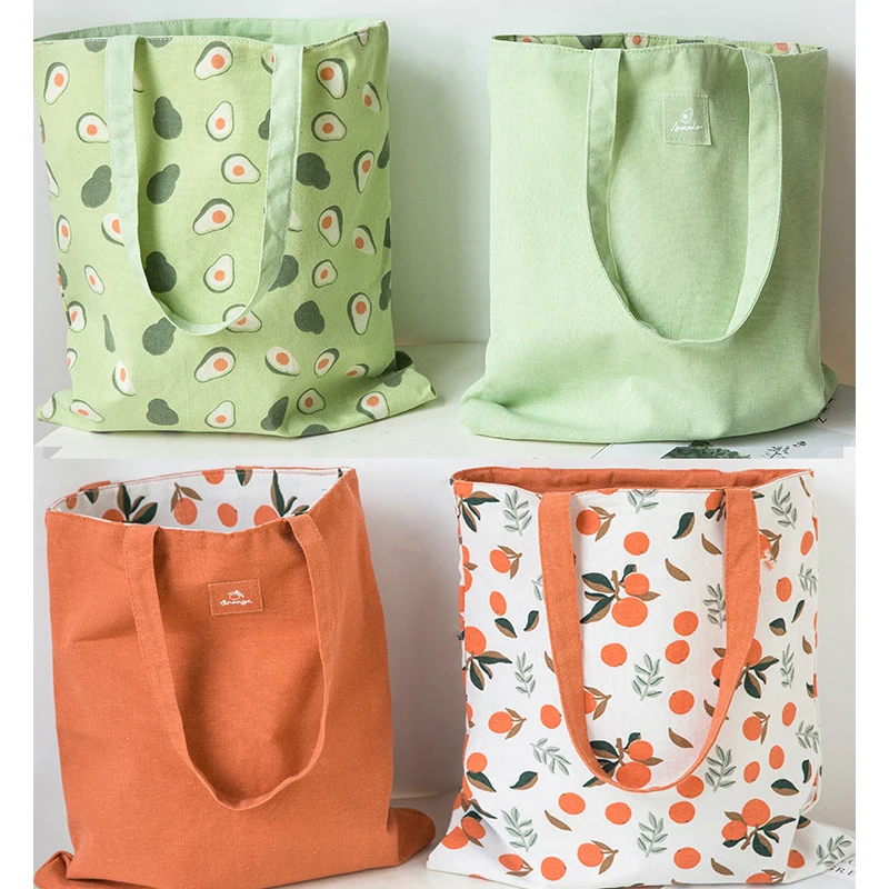 

YASEN Custom Logo Cotton Shopper Fabric Double-Sided Dual-Use Shopping Bag Linen Pocket Shopping Bag Storage Grocery Bags