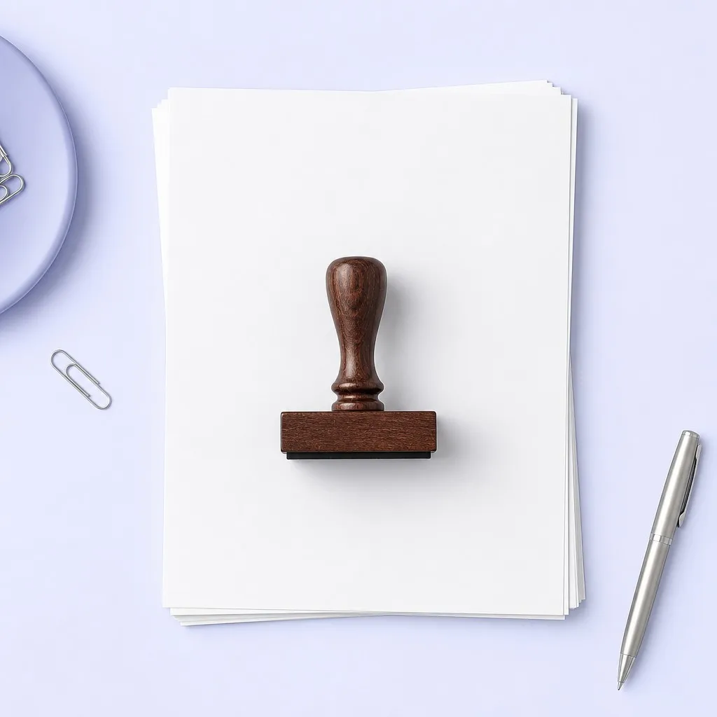 Stamp resting on a stack of documents