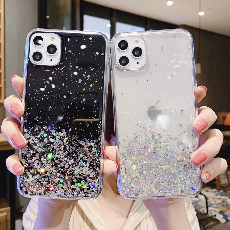 

HOCAYU Star Bling Glitter Phone Case for Iphone 11 Pro Max Epoxy Cover for Iphone Xr X XS 7 8 Plus 12 Drop Shipping