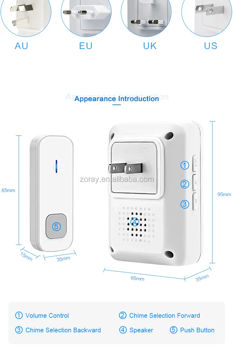 2020 Optional 55 Ringtones Wireless Doorbell for Apartments