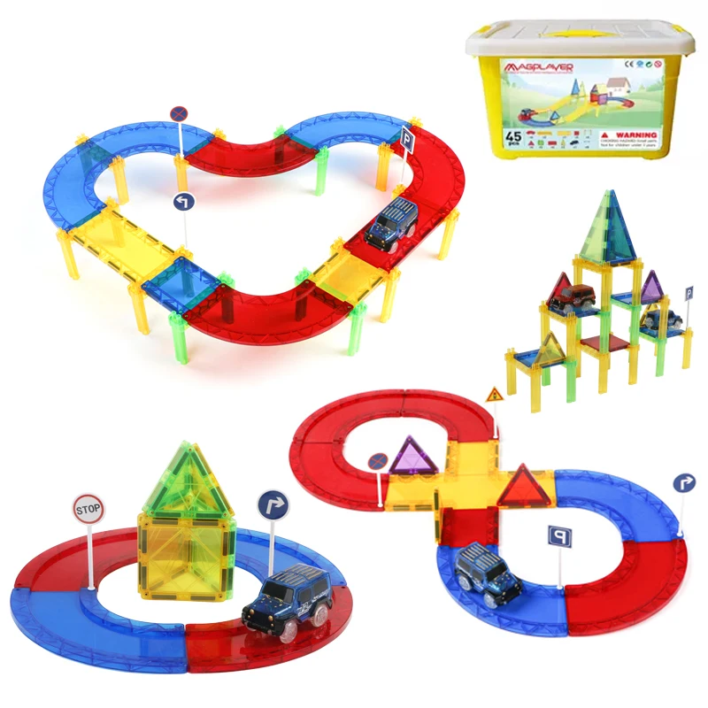 

2023 Kids Toys Car Racing Track Magnetic Tiles Educational Construction Toys Magnetic Building Blocks For Children