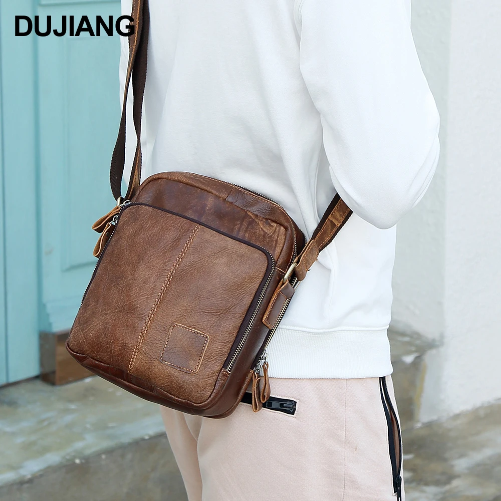 

DUJIANG Wholesale Designer Custom Logo Messenger Bag Men's Genuine Leather Cross Body Shoulder Bags for Men Shoulder, Coffee,brown