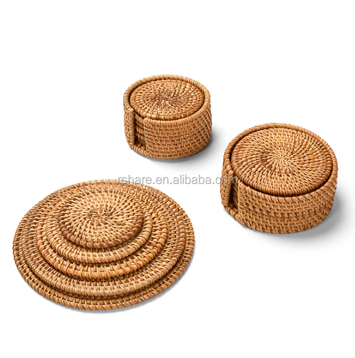 

Natural Handmade Weave Rattan Pads for kitchen table Hot Dishes, Durable Heat Resistant Wood Rattan Coasters for plate mats, Pot, Natural rattan color