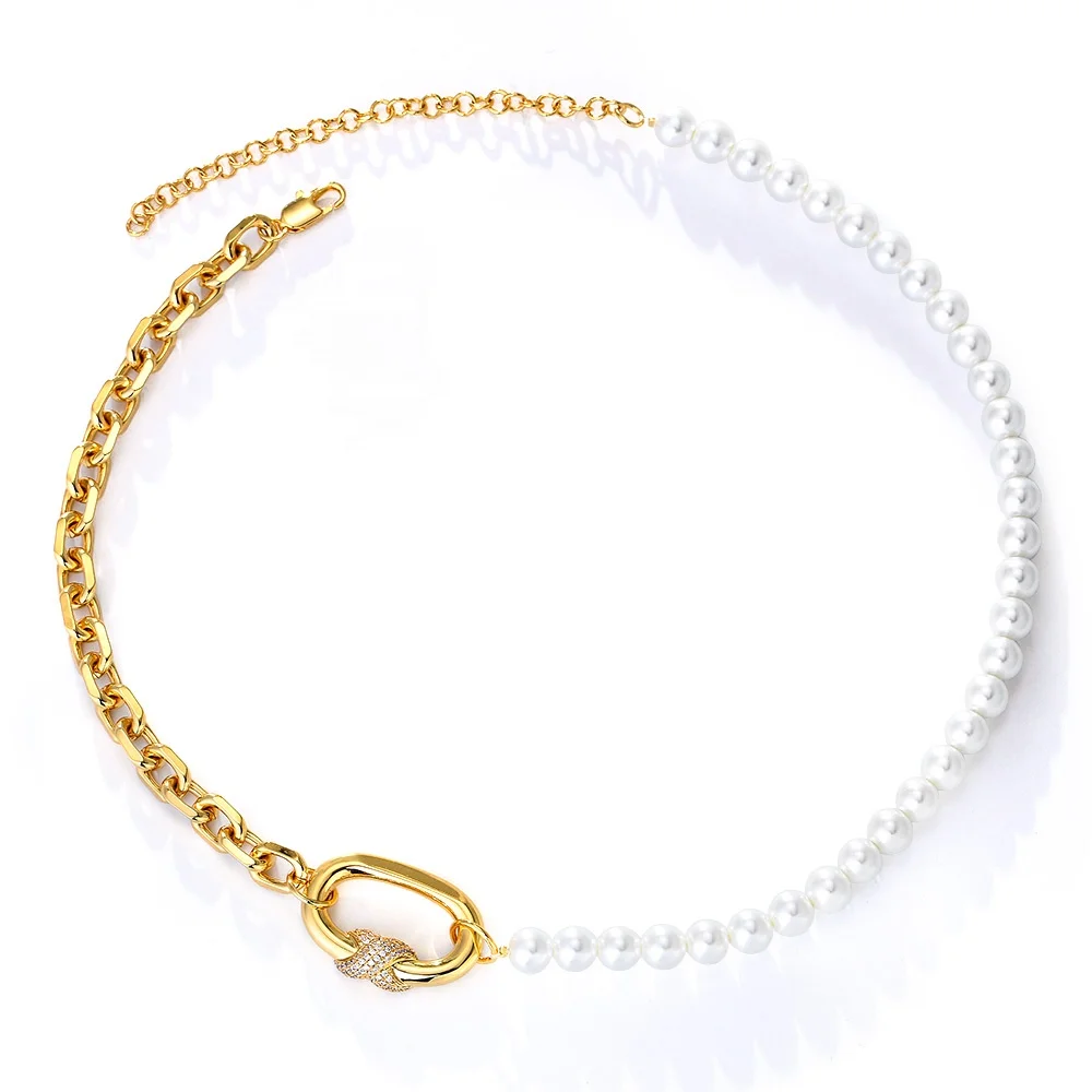 

jewelry organizer imitation pearl beads Splice paper clip psj brass 18k gold plated Cubic Zirconia Link Chains Necklaces