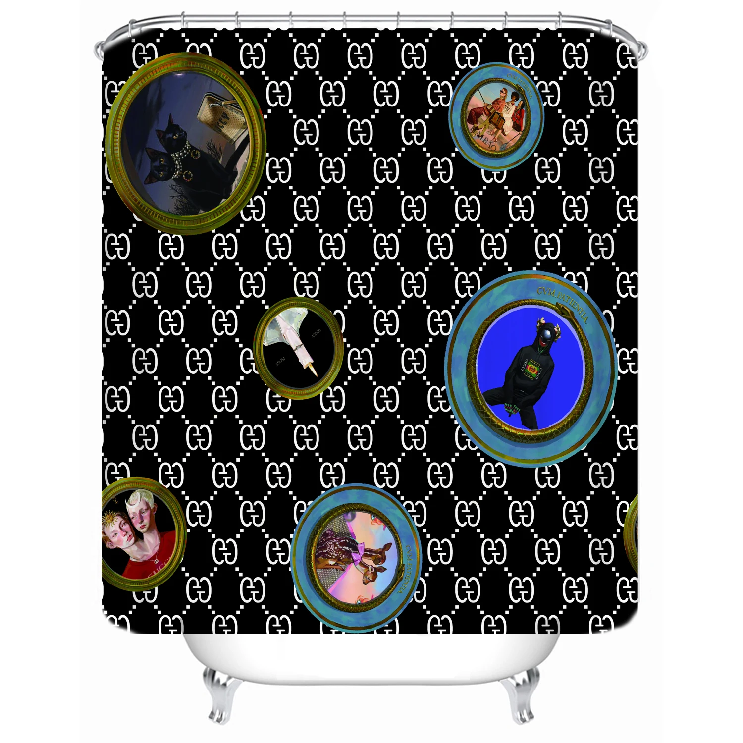 

180cm x 180cm waterproof cloth lining cover bathtub bathroom curtain black bottom can be customized printing shower curtain, Picture