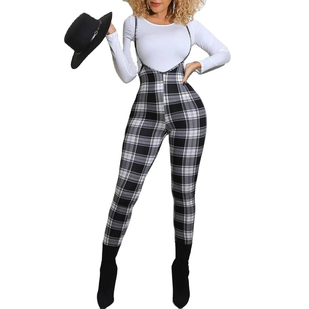 

Female suspender pants women fashion plaid pants with straps overalls for women, As the picture