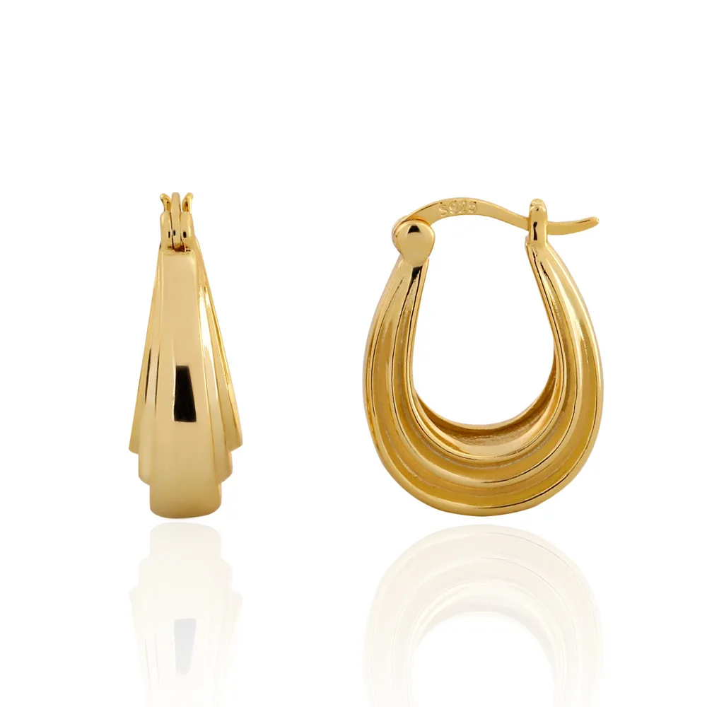 Fine Jewelry 925 Silver Earrings for Women 18K Gold Plated  925 Sterling Silver Simple Heavy Geometric Hoop huggies Earring 925