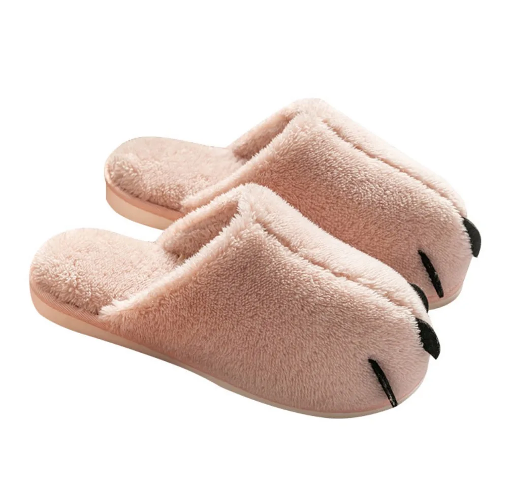 

TPR outsoles Cute House Claw Slippers Women Fluffy Fuzzy Paw Slippers Shoes for Indoor, Brown or ivory