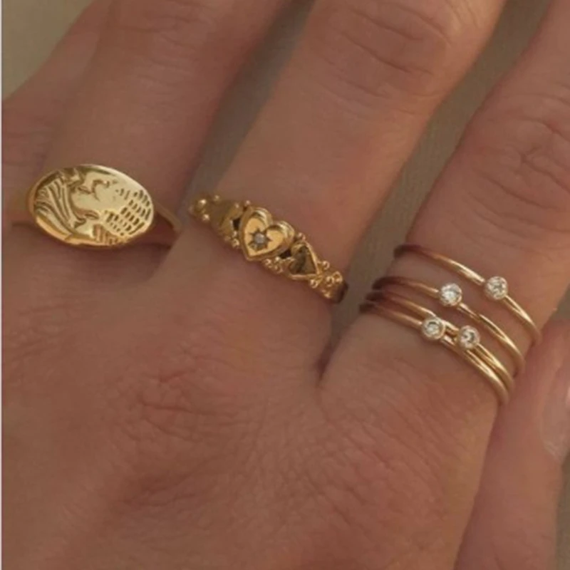 

Wholesale Custom Fashion Jewellery 18K Gold Plated Stainless Steel Jewelry Portrait Figure Signet Ring for Love, Gold color