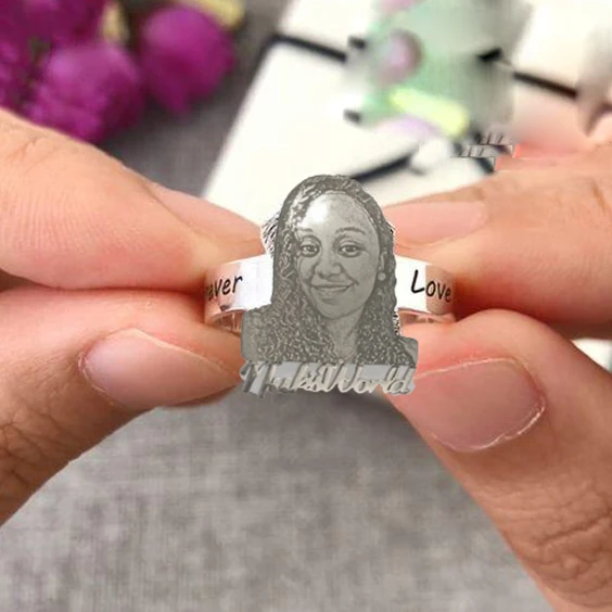 

DIY stainless steel custom people ring cat and dog photo open ring custom animal profile gift for men and women, Gold