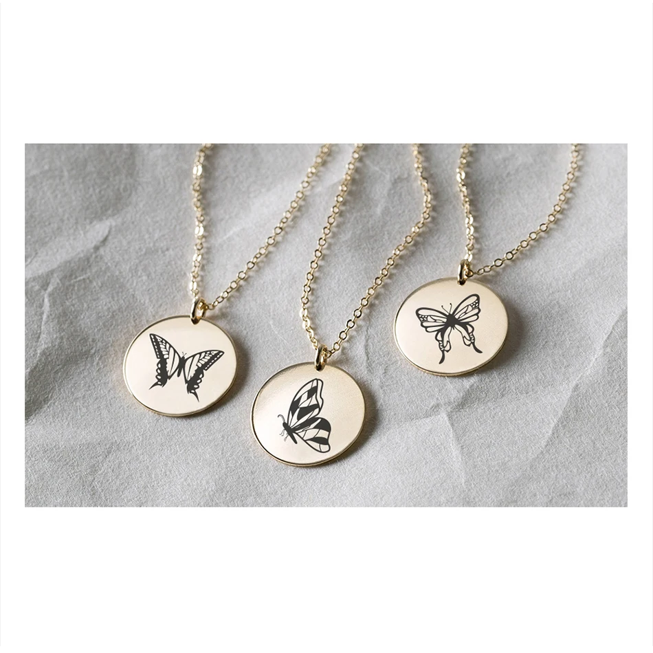 

JUJIE Simple Design Stainless Steel Necklace 13MM Butterfly Pendant Girl Daily Accessories Gift Custom
