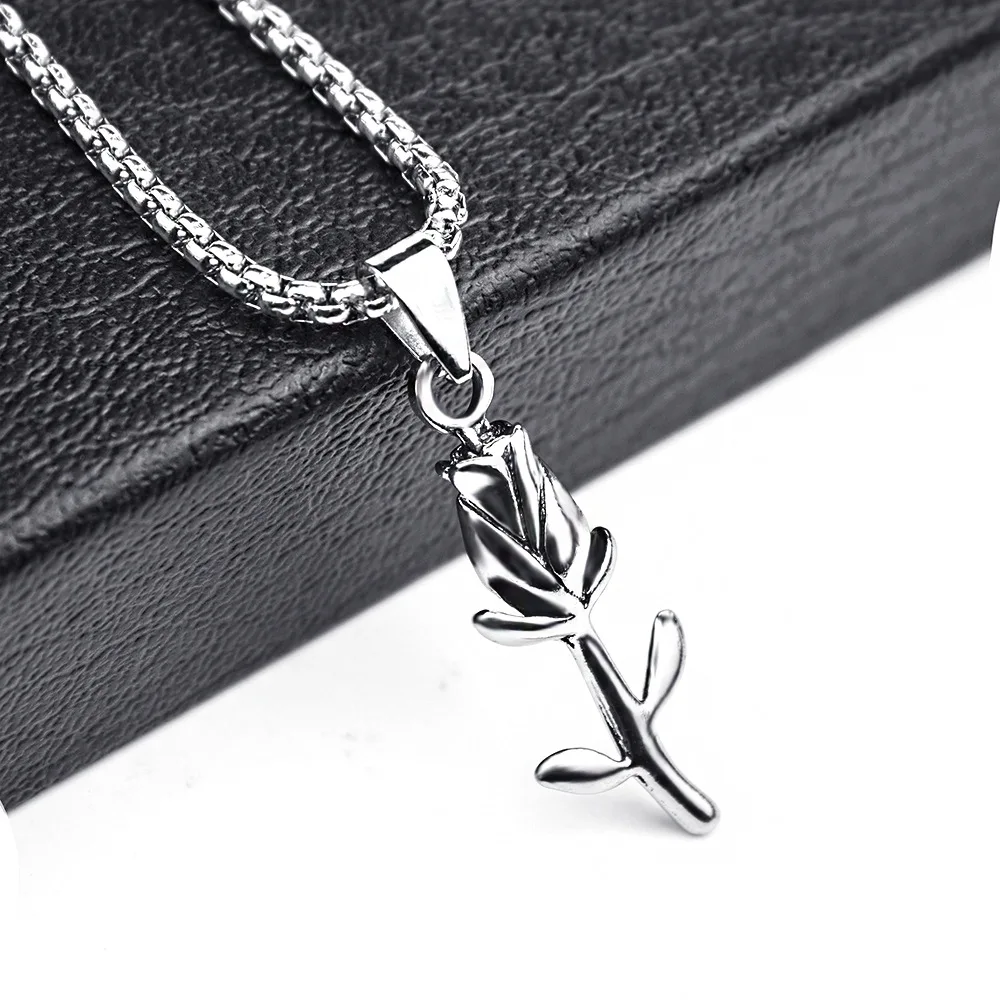 

2022 Men's Gift One Branch Flower Women's Necklace Cute Simple Pendant Accessories Japanese and Korean Stainless Steel Jewelry