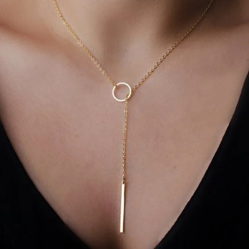 

Wholesale Fashion Minimalist Necklace Women Geometrical Gold Plated Circle Bar Necklace, Gold,silver